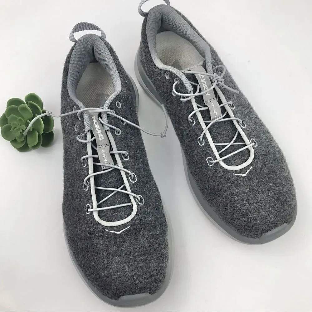 Hoka One One Hupana Flow Gray Wool Elastic Lace Sneakers